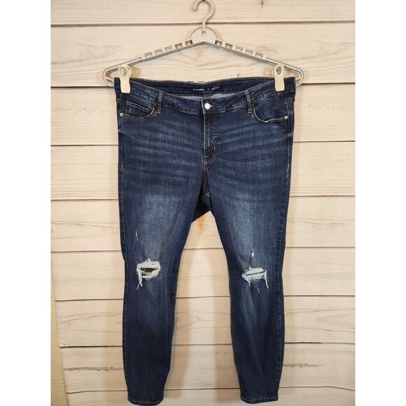 Old Navy Women's Blue Mid Rise Distressed Rockstar Super Skinny Jeans Size‎ 20 - Picture 1 of 7